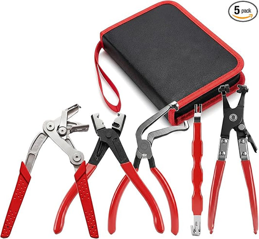 5-Piece Automotive Electrical Disconnect & Trim Removal Tool Kit, Connector & Terminal Removal, Hose Clamp Pliers for Wire Harness, Sensor Plugs & Car Clips