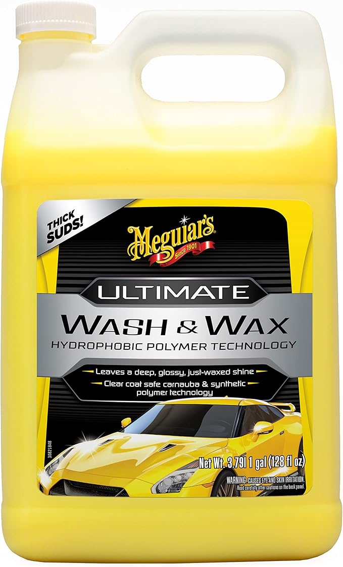 Meguiar's Ultimate Wash and Wax, Enhanced pH Neutral Car Paint Cleaner that Cleans and Shines in One Step, Adds Gloss and Protection, Great Car Gifts for Women and Men, 1 Gallon