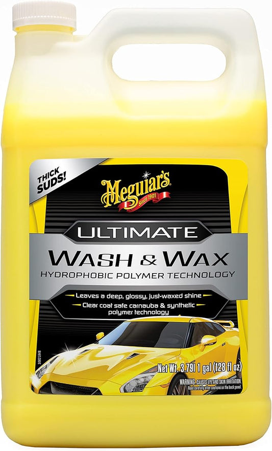 Meguiar's Ultimate Wash and Wax, Enhanced pH Neutral Car Paint Cleaner that Cleans and Shines in One Step, Adds Gloss and Protection, Great Car Gifts for Women and Men, 1 Gallon