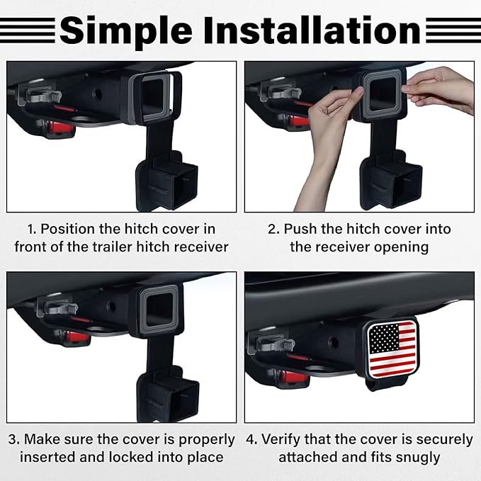 2 Inch Rubber Trailer Hitch Cover, Durable Tow Hitch Covers with American Flag, Car Exterior Accessories Fits for 2 Inches Hitch Receivers, Hitch Cover Tube Plug Cap for Trucks(Silver&Red Line)