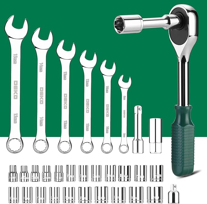 DEKOPRO Tool Set: 228 Piece Home Tool Kit, Household Basic Repair Tool Set Comes with Storage ToolBox, Socket Wrench Set for Car, Hand Tool Box Set for Home - Green
