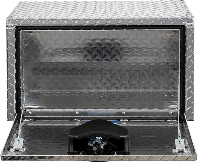 Buyers Products 1705150 Diamond Tread Aluminum Underbody Truck Tool Box, 14 x 12 x 24, Made in USA, .100 in. Thick, Corrosion Resistant, Locking Compression Latch, Secure Storage for Work Trucks