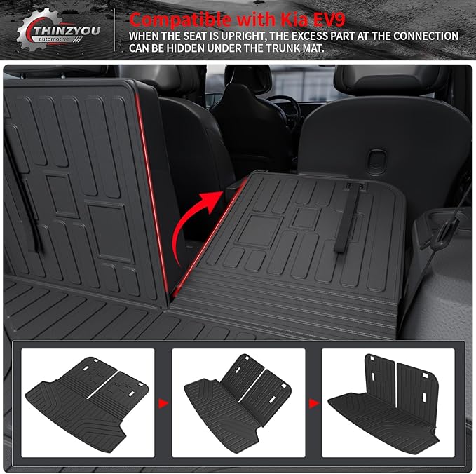 Cargo Mat Compatible with 2024 2025 2026 Kia EV9 Trunk Mat Cargo Liner TPE All Weather Back Seat Cover Protector 3rd Row Trunk Liner 2024 Accessories (6&7 Seats, Trunk Mat with Backrest Mats)