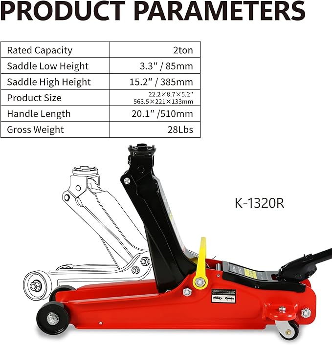 4 Piece Car Jack and Stand Kit with 2 Ton Floor Jack,Jack Stands Tire Repair Kit for Garages, Automotive,Repair Shops and DIY, Portable, Lifting Range 3.3" - 15.2", Heavy Duty Steel, Red
