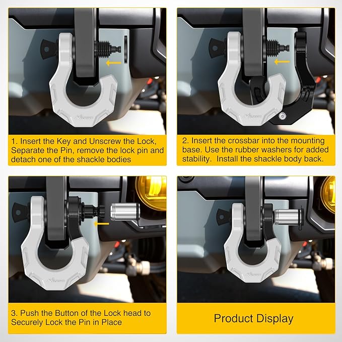 Nilight 2 Pack 3/4" D-Ring Separate Shackle with 7/8" Lock Pin 45,000 lbs Break Strength, Off Road Recovery Shackle with Isolators Washers for Use with Tow Strap, Winch, Truck Vehicle (Black&White)