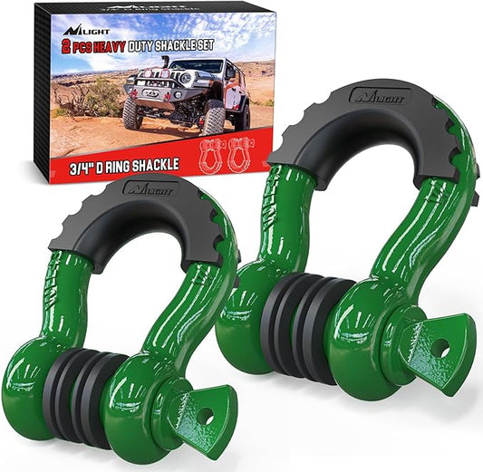 Nilight 2 Pack 3/4" D-Ring Shackle with 7/8" Screw Pin 41,887lbs Break Strength, Heavy Duty Off Road Recovery Shackle with Isolators Washers for Use with Tow Strap, Winch, Off-Road Truck Vehicle
