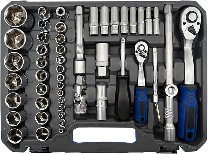 Automotive Tool Set - 108pcs Pearl Nickel Mechanics 72-Tooth Ratchet Socket Set for Car Repair, 1/2" & 1/4" Drive Set, Heat-Treated Alloy Steel The Latest Technology Metric Car Tool Set