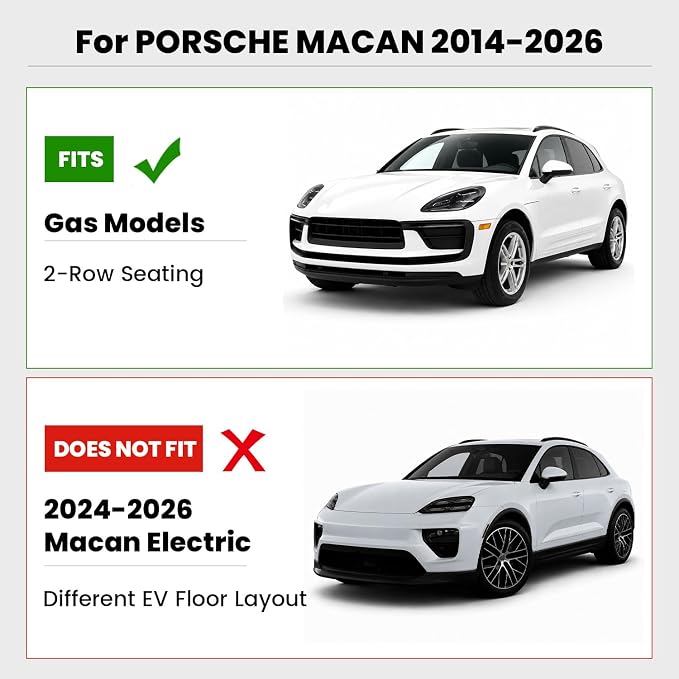 LASFIT Floor Mats for 2014-2026 Porsche Macan, 3D Laser-Measured Custom Fit All Weather TPE Floor Liners, Front & Rear Rows, Black, Easy to Clean
