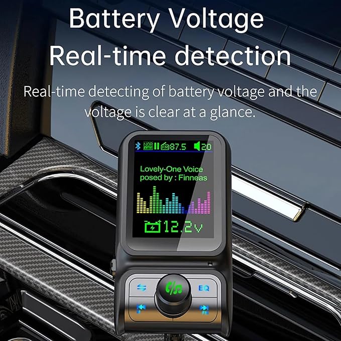 Wireless in-Car Bluetooth FM Transmitter Radio Adapter Car Kit, 1.8 Inch Display Supports TF/SD Card EQ and QC3.0 & 5V/2.4A Charging Hands-Free Calls
