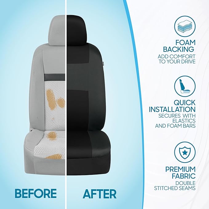 BDK PolyPro Car Seat Covers Full Set in Reverse Charcoal, Front and Rear Split Bench Seat Covers for Cars, Easy to Install Car Seats Cover Set and Accessories for Auto Trucks SUV - Reverse Charcoal