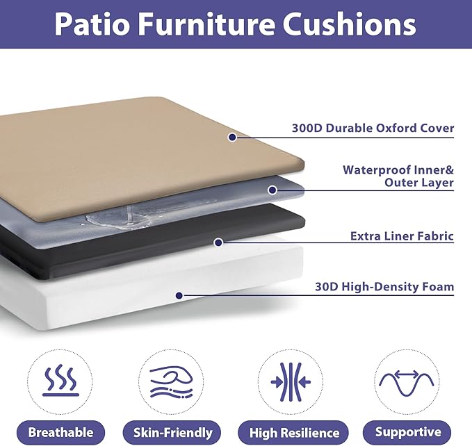 IPYNBAP Outdoor Chair Cushions Set of 4 -Waterproof Outdoor Seat Cushions for Patio Furniture, Patio Chair Cushion with Handle and Ties, Out Door Chair Pads,19x19x3-Square, Beige