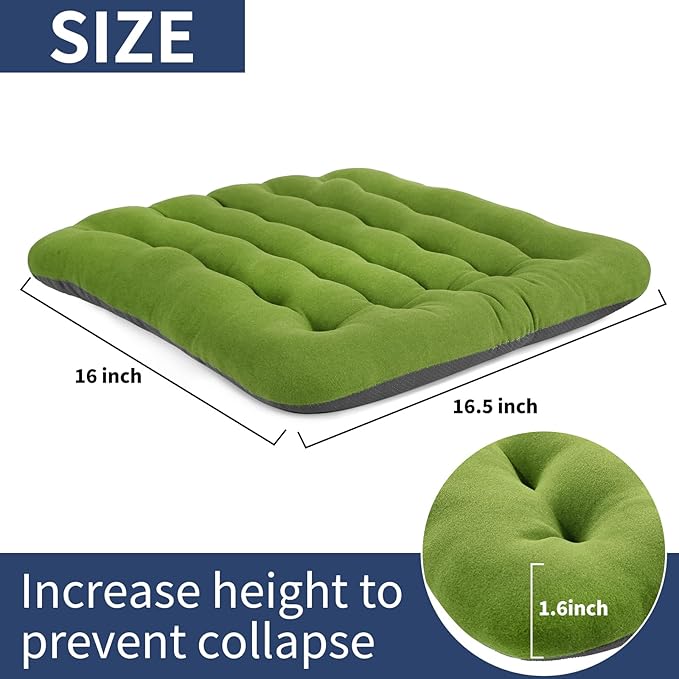 BUYUE Good Support Office Chair Cushion Padded, Soft Velvet Comfortable Non-Slip Seat Cushion for Computer Desk Kitchen Chair (1 Count, Green)