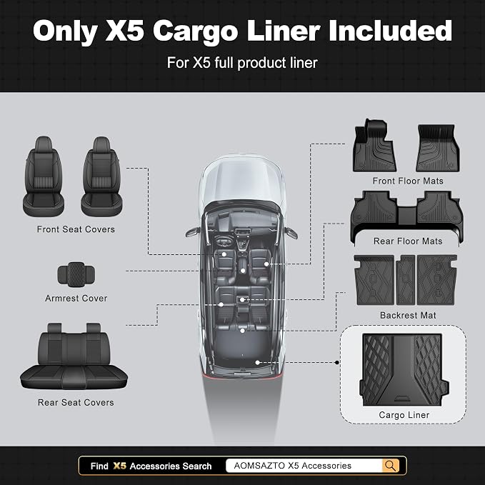 AOMSAZTO Cargo Mat Fit for BMW X5 2026 2025 2024-2019 ONLY 5 Seats (Non 45e & 7-Seats Models), TPE All Weather Rear Trunk Liner for BMW X5 G05 Accessories