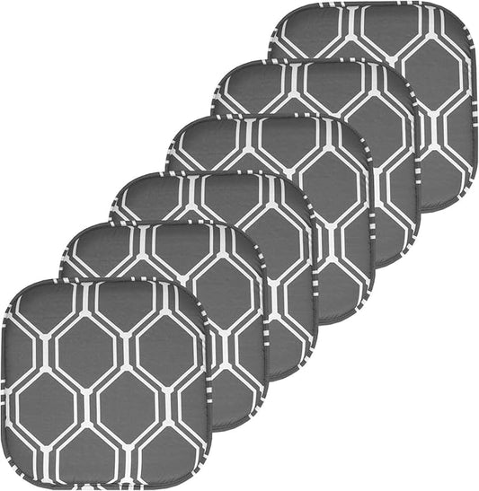 Sweet Home Collection Chair Cushion Memory Foam Pads Honeycomb Pattern Slip Non Skid Rubber Back Rounded Square 16" x 16" Seat Cover, 6 Pack, Mirage Gray/White