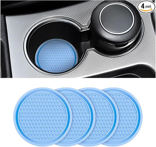Osilly 4 Pack Car Coaster, 2.75 Inch PVC Anti Slip Cup Holder Insert Coaster, Honeycomb Waterproof Drink Mat Suitable for Most Car Interior, Universal Vehicle Accessories for Women and Men (Blue)