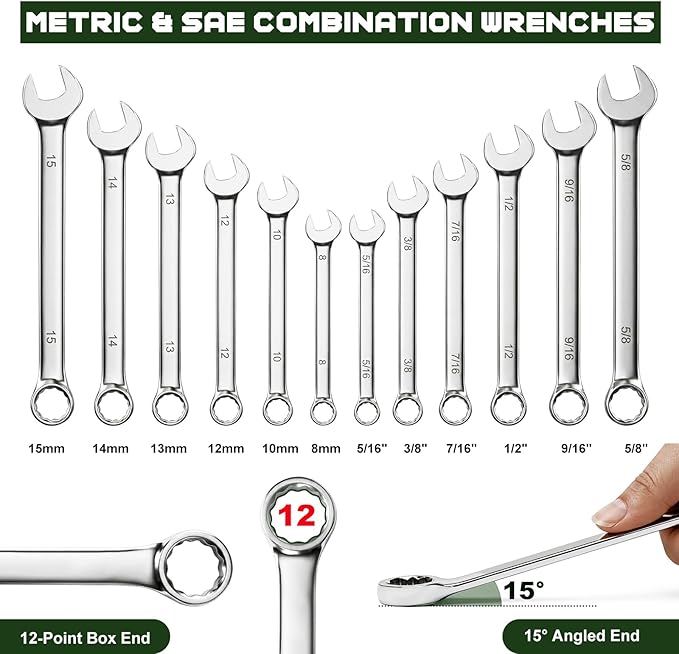 Prostormer Mechanics Tool Set with Drawer Box, 279-Piece SAE and Metric Mechanic Tool Kit with Wrenches & Sockets, General Tool Kit for Car, Motorcycle, Home Repair (Green)