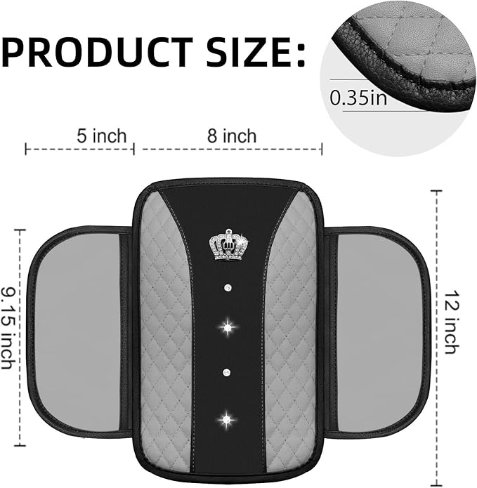 NBTEPEM 6 PCS Bling Car Accessories Set, Leather Steering Wheel Covers Universal 14.5-15 inch, Center Console Cover, Seat Belt Cushion, Cup Holder Coaster (Gray)