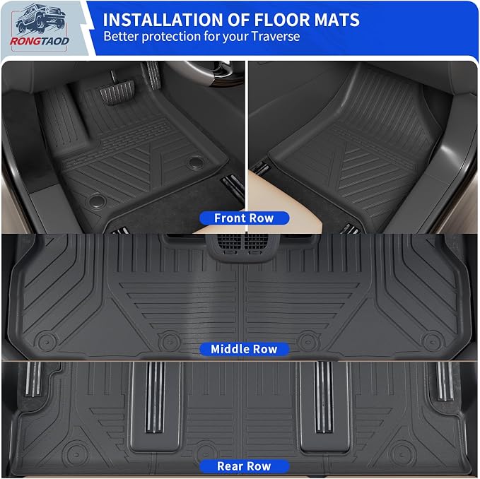 Rongtaod Floor Mats Compatible with 2024 2025 2026 Chevrolet Traverse 7 Seater Captain Chairs (NO Limited) Sub Trunk Mat Trunk Liner Cargo Liner Cargo Mat Chevy Traverse Accessories (Set of 10)