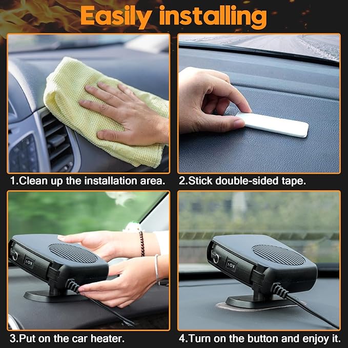 Leaflai 12V Car Heater 150W Auto Heater Anti-Fog Windscreen Heating Fan 2 in-1 Heating/Cooling Car Defroster with Plug-in Cigarette Lighter, Mini Car Demister for Small Vehicles