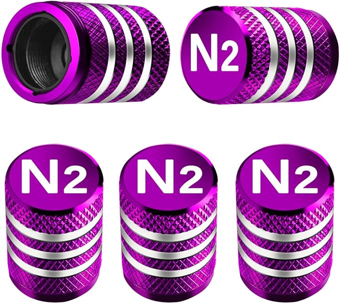 Tire Valve Stem Caps Cover - (5 Pack) Tire Air Cap N2 Nitrogen Metal with Plastic Liner Corrosion Resistant Leak-Proof for Car Truck Motorcycle Bike Purple