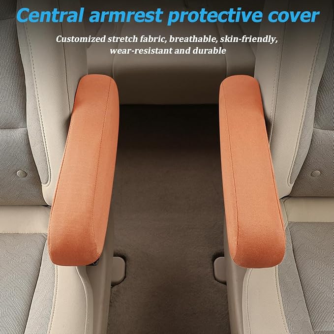 AUCELI 2 Pcs Car Front Seat Armrest Covers, Cloth Fabric Armrest Protectors, Direct Replacement Center Console Lid Armrest Cover Skin, Universal Accessories for Car, SUV, Truck and Van (Light Orange)