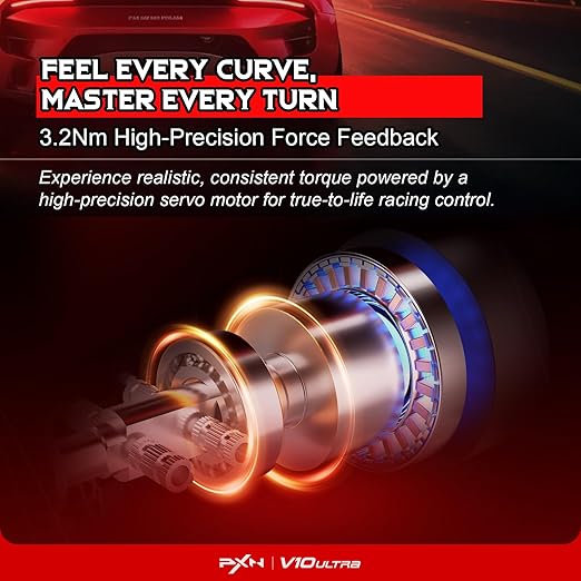 PXN - V10 Ultra Gaming Steering Wheel & Pedals, 3.2Nm Direct Drive Force Feedback, 4 Paddle Shifters, Hall Effect Pedals, 10.6-inch Racing Wheel Rim, Sim Racing Setup for Xbox, PS4, and PC
