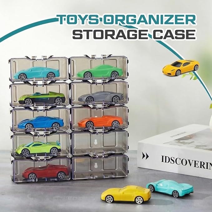Marsui 144 Pcs 1/64 Scale Toy Cars Organizer Storage Case Clear Individual Toy Car Display Case1.4 x 1.4 x 3.5 Inches (Black Gray)