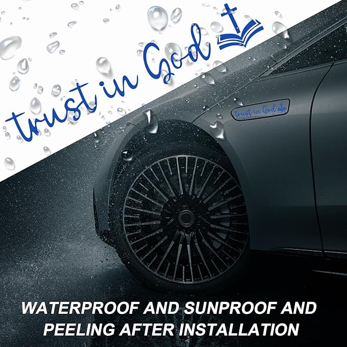 DXNQ 2 PCS Trust in God Rearview Mirror Decals, Automotive Vinyl Rear View Mirror Decorative Stickers, Waterproof Trust in God Stickers for Car Truck Laptop, Car Accessories (Blue,Style 2)