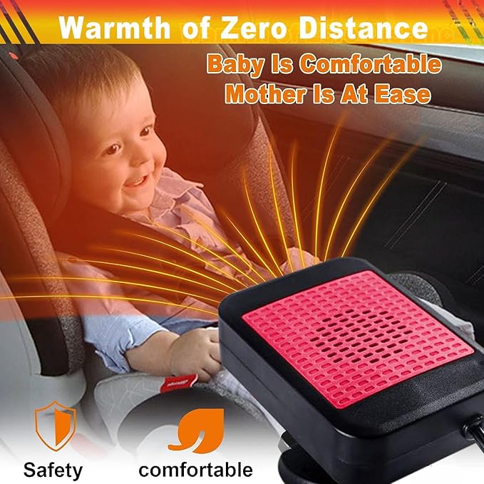 Car Heater & Defroster 12V Portable Car Heaters for Vehicle – 200W Fast Heating & Cooling Fan with 360° Rotatable Base Plug In Windshield Defogger for Car,Truck,SUV,RV | Auto Heater for Winter Driving