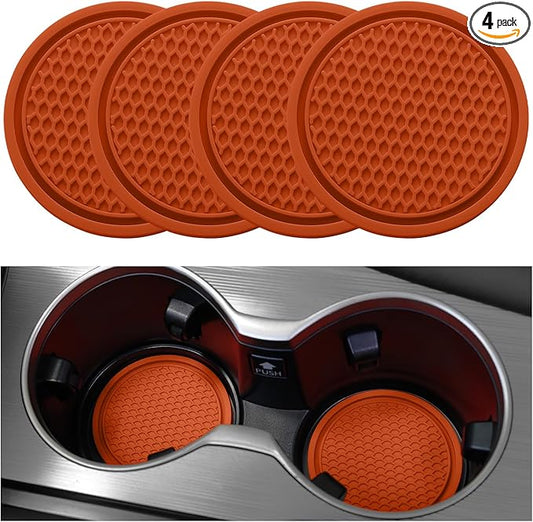 SINGARO Car Cup Coaster, 4PCS Universal Non-Slip Cup Holders Embedded in Ornaments Coaster, Car Interior Accessories, Orange