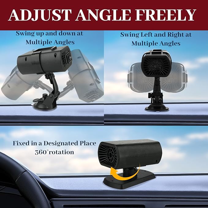 Car Heater, 12V Portable Defroster for Car Windshield, 2 in 1 Heating & Cooling Fast Heating Defrost Defogger, Plug-in Car Heaters with Suction Cup Holder & Adhesive Base (Black)