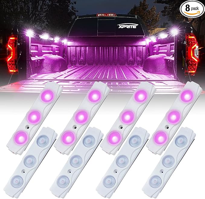 Xprite Purple LED Truck Bed Light Kits with On/Off Switch, for Pickup Exterior Interior Neon Lights, Footwells, Running Boards, Cargo, Under Car, Tonneau Cover, Rail Rock Lighting - 8 PCs