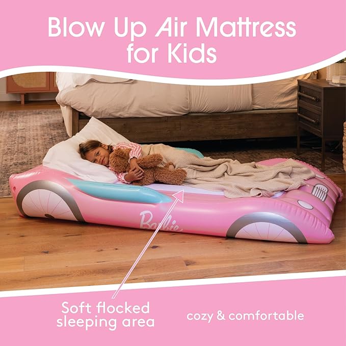 Barbie & FUNBOY Kids Sleepover Travel Bed & Air Mattress. Perfect for Sleepovers. Includes Carrying Storage Bag, Twin