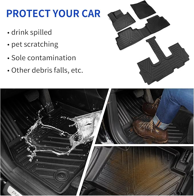 Rongtaod Floor Mats Compatible with 2020-2025 Hyundai Palisade Floor Liner Trunk Mat Cargo Mat Cargo Liner Back Seat Cover Protector 2024 Palisade Accessories (Trunk Mat with Backrest Mat+Floor Mats)