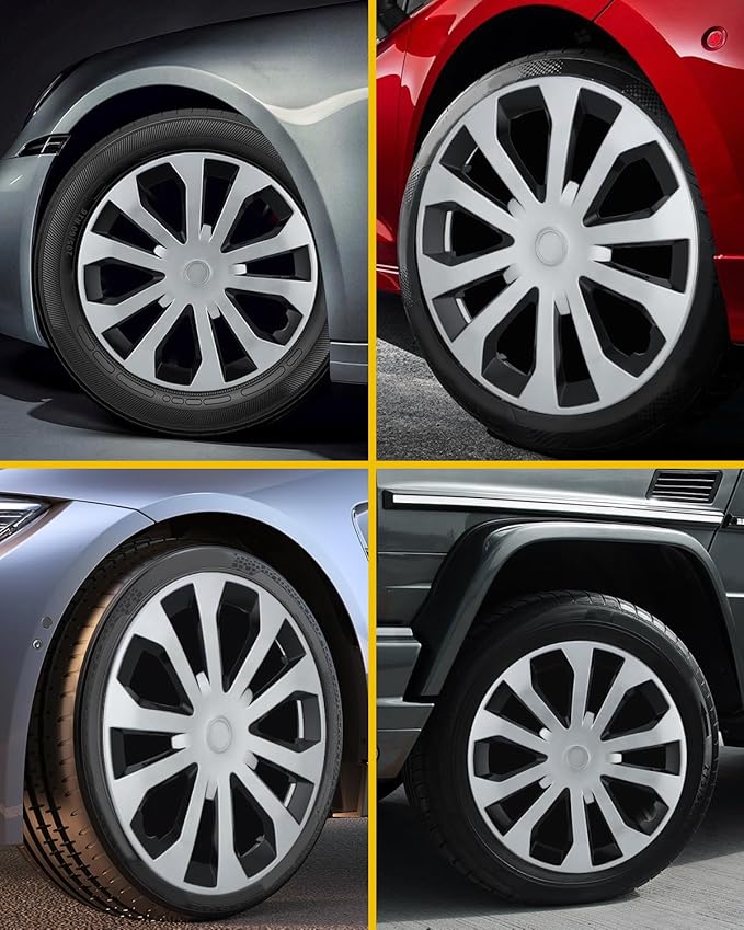 ABX Hubcap Wheel Covers Hub Caps 16 Inch Set of 4 Black & Silver Universal Wheel Rim Cover R16 Stylish Car Decor Wheel Covers for Toyota Camry Nissan Mazda (silver-05, 16 inch)