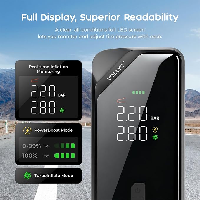 Car Tire Inflator Portable Air Compressor–150 PSI Air Pump for Car Tires, Air Compressor for Car, Cordless Bike Pump with Digital Pressure Gauge, 4 Preset Modes for Car Bike Motorcycle Balls