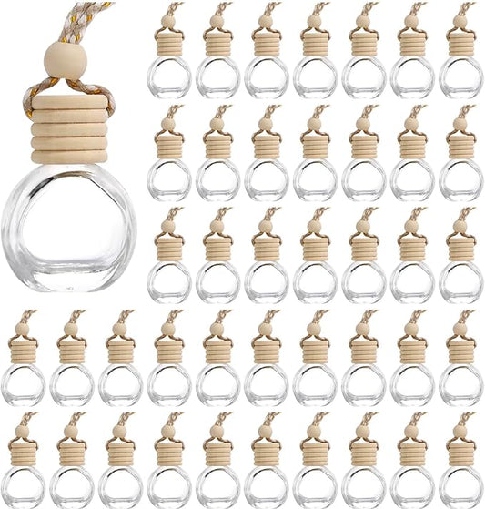 60Pcs Hanging Car Air Freshener Diffuser, 10ml Empty Glass Essential Pendant Bottles, Automotive Oil Aromatherapy Fragrance Perfume Containers