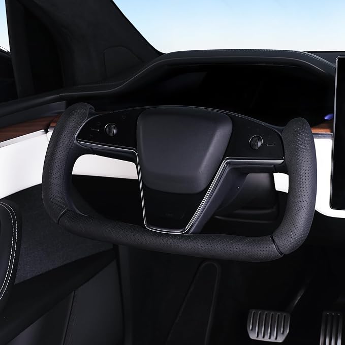Steering Wheel Cover for Tesla Yoke Steering Wheel Cover Customzied for Tesla Model S 2021-Present/Model X 2021-Present Accessories,Anti-Slip,Comfortable Grip,Breathable,Nappa Black