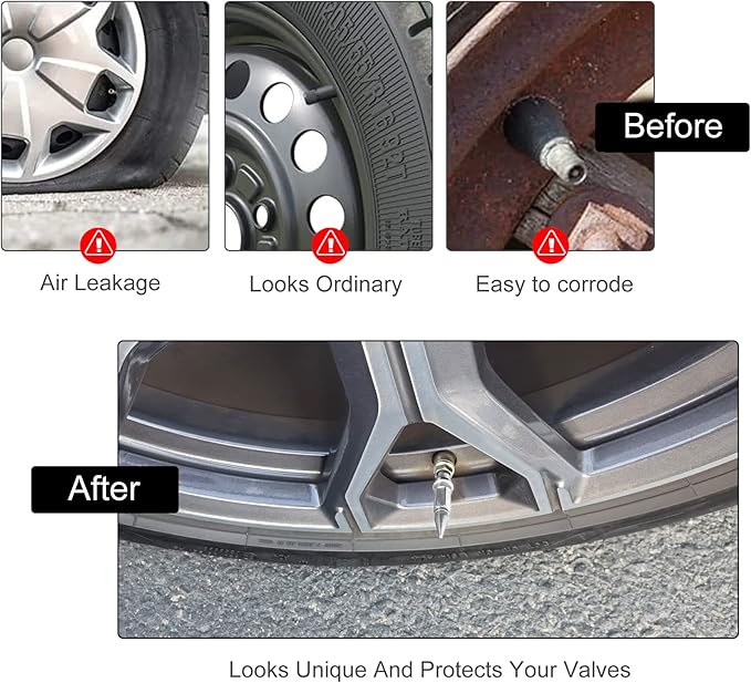 SINGARO 60mm Spiked Valve Caps, Aluminum Alloy Dustproof and Waterproof Tire Valve Stem Caps, Suitable for Cars, Trucks and Motorcycles (4PCS Silver)