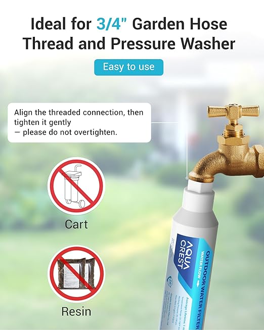 AQUA CREST Inline Water Filter, Dedicated for Car Washing, Yard Cleaning, Reduce Hard Water Spots, Soften Water, Upgraded Formula with 1 Flexible Hose Protector