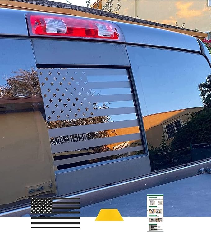 Xinghe for Dodge Ram 2009 to 2024 2025 2026, American Flag Decals Stickers for Truck Back Middle Window, Matte Black USA Flag Decal for Truck Back Sliding Window, Rear Window American Flag Decal