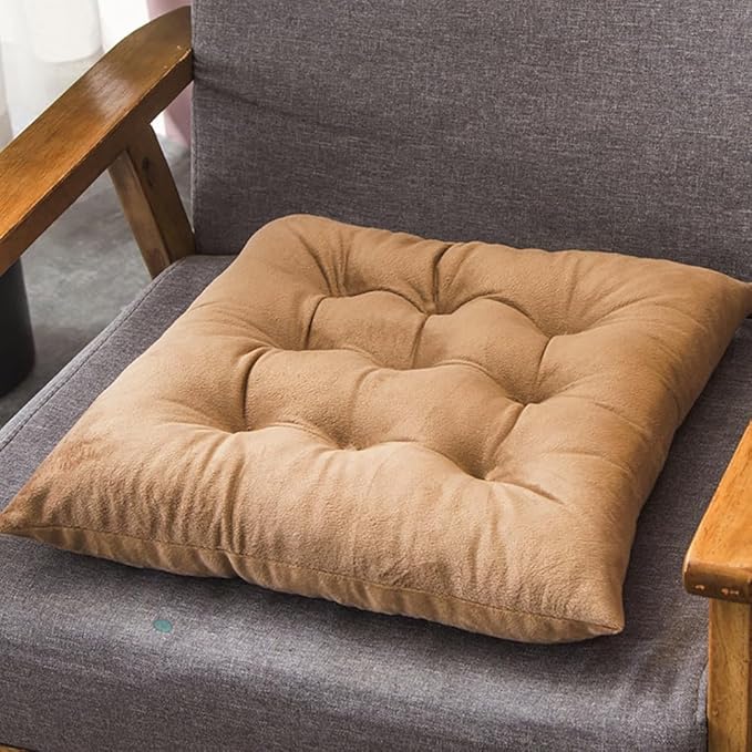 2 Pack Square Seat Cushion Chair Pads for Kitchen Dining Chairs, Soft Comfort Velvet Chair Mat Pillow Cushions with Ties for Office Desk Living Room Tatami 15.5", Khaki