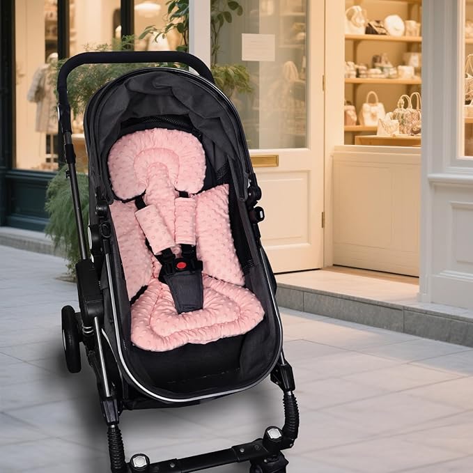 Infant Car Seat Insert Boy Girl, 3 in 1 Newborn Carseat Insert with Strap Pads, Car Seat Head Support for Baby Strollers, Swings, and Bouncers, Comfortable and Machine Washable, Orange Pink