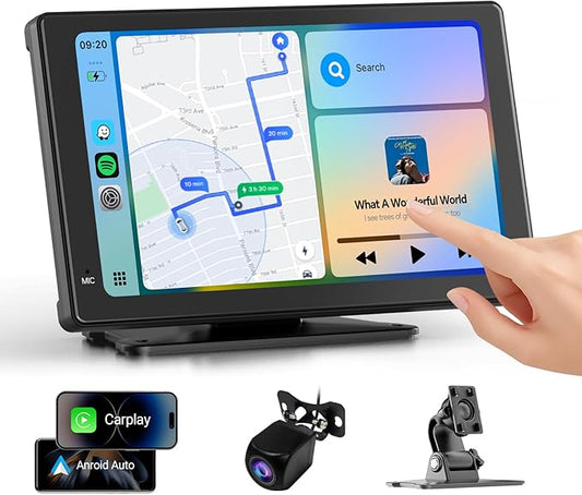 Haudio Portable Wireless Carplay Car Stereo, 7" HD Touchscreen for Car with Apple CarPlay & Android Auto with Backup Camera, GPS, Bluetooth, Voice Control, Mirror Link, FM, AUX, Universal Fit