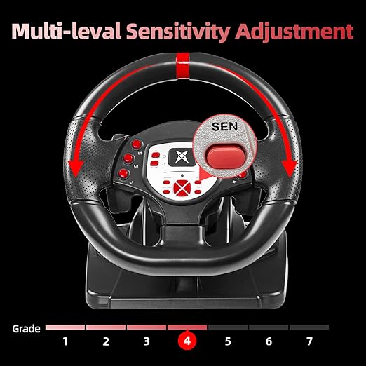 DOYO Racing Wheel - Gaming Steering Wheel for PC, 180 Degree Universal Usb Car Sim Race Steering Wheel with Pedals for PS4, PS3, Xbox Series X|S, Xbox One, Switch - Height & Tilt Adjustable