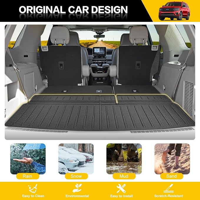 Rear Cargo Mat for 2018-2024 Ford Expedition/Lincoln Navigator Trunk Mat(Not for Max or L Models), All Weather Cargo Liner for 18-24 Expedition/Navigator Accessories