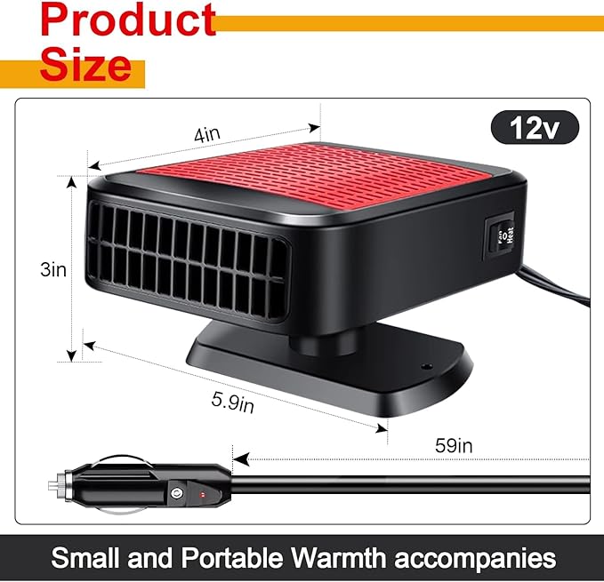 Car Heater, 200W 12V Portable Car Heater 360°Rotation 2 in 1 Heating & Cooling Fan Windshield Demisting Defroster Plug Into Cigarette Lighter for All Cars