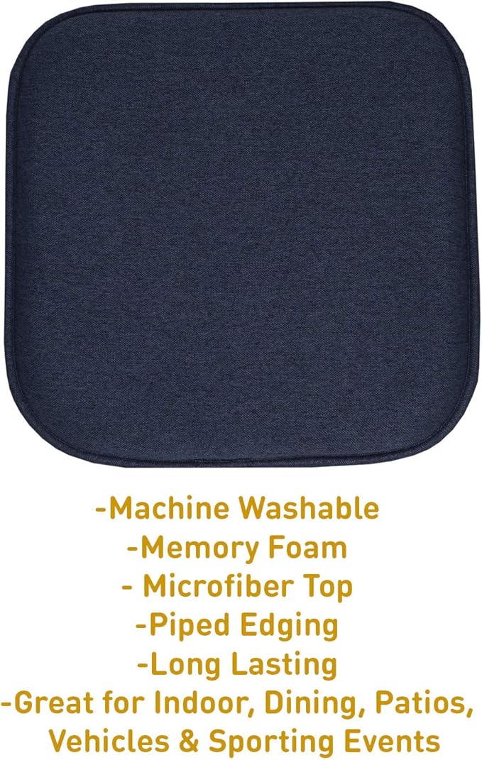 Sweet Home Collection Chair Cushion Memory Foam Pads Honeycomb Pattern Slip Non Skid Rubber Back Rounded Square 16" x 16" Seat Cover, 4 Pack, Charlotte Navy