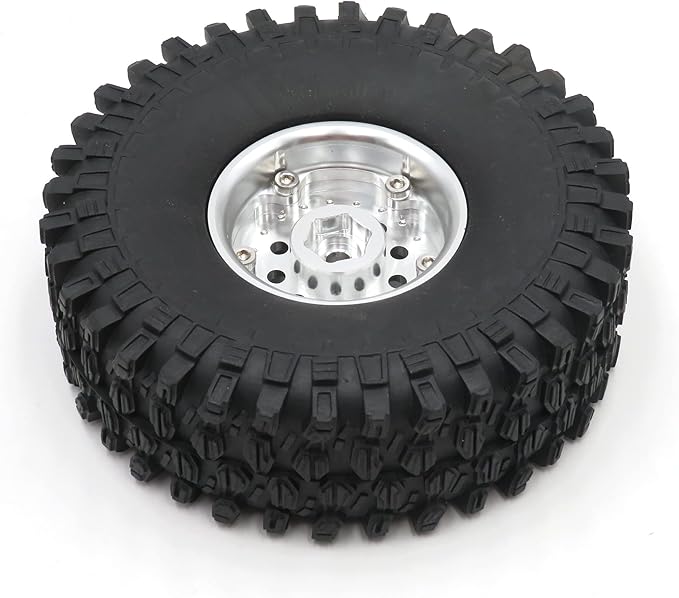 4pcs 1.9 Beadlock Wheels and Tires Height 120mm Tyre & Aluminum Rims with Heavy Metal Rings for 1/10 RC Mud Crawler Truck SCX10 TRX4 CC01, HS700651