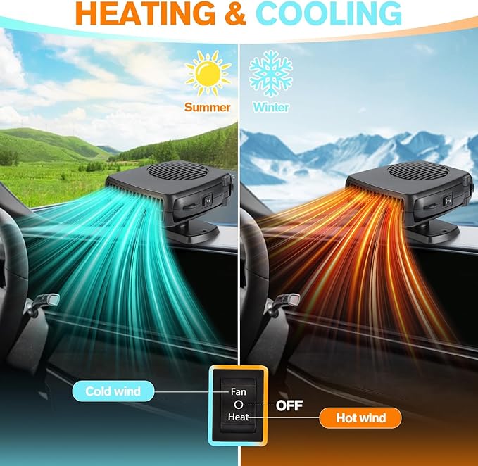 Car Heater - 2026 New upgraded Portable Heater for Car 12V,Fast Heating Auto Defroster and Demister for Windshield,2 in 1 Heating and Cooling Fan for Car/Truck/SUV